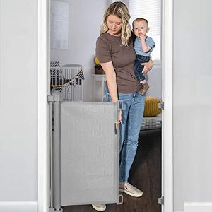 YOOFOR Retractable Baby Gate, Extra Wide Safety Kids or Pets Gate, 33â Tall, Extends to 55â Wide, Mesh Safety Dog Gate for Stairs, Indoor, Outdoor, Doorways, Hallways (Grey, 33x55 Inch (Pack of 1) by YOOFOR