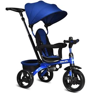 INFANS Kids Tricycle, 4 in 1 Stroll Trike with Adjustable Push Handle, Removable Canopy, Retractable Foot Plate, Lockable Pedal, Detachable Guardrail, Suitable for 10 Months to 5 Years (Blue) from INFANS