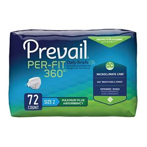 Prevail Proven | Per-Fit 360 Incontinence Briefs with Tabs | Maximum Plus Absorbency | Size 2 | 72 Count from Prevail