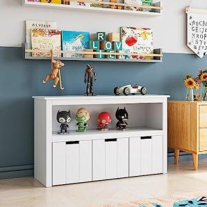 3 Drawers Toy Storage Cabinet, Floor Storage Chest with 12 Hidden Wheels and Large Storage Shelf, Storage Organizer Unit for Playroom, Bedroom from PUPL