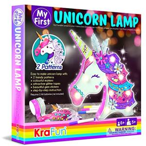 KRAFUN Easy DIY Unicorn LED Night Light Kids Lamp Kit for Girl Crafts â My First Beginner Arts and Crafts Gift , STEM STEAM Toys Painting Lamp with Marker for Age 5 6 7 8 9 10 11 12 Year Old from KraFun
