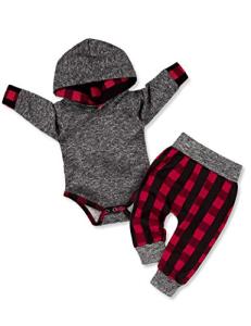 Newborn Baby Boy Clothes Plaid Letter Print Long Sleeve Hoodies + Long Pants 2PCS Outfits Set 3-6 Months Grey from 