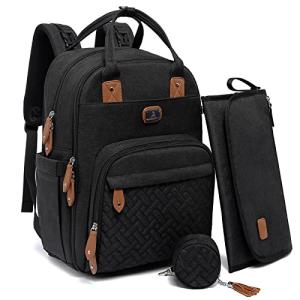 Dikaslon Diaper Bag Backpack with Portable Changing Pad, Pacifier Case and Stroller Straps, Large Unisex Baby Bags for Boys Girls, Multipurpose Travel Back Pack for Moms Dads, Black from Dikaslon