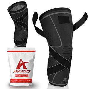 Knee Brace Compression Sleeve with Strap for Best Support & Pain Relief for Meniscus Tear, Arthritis, Running, Basketball, MCL, Jogging and Post Surgery Recovery for Men & Women (Black, 3XL) by Athledict