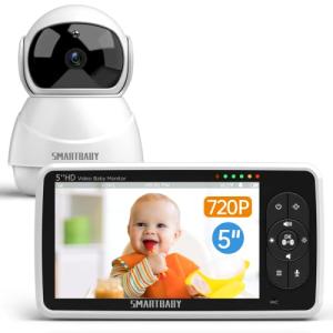 UKSUP Baby Monitor - 720P 5" HD Display Video Baby Monitor with Camera and Audio,Auto Noise Cancellation, 4X Pan-Tilt Zoom ï¼4000mah Battery,Night Vision, Temperature Display, Lullabies, 960ft Range by SMARTBABY
