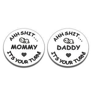 New Baby Gift for Dad Mom Decision Coins Funny New Parents Pregnancy Gift for First Time Daddy Mummy to be Christmas Birthday Baby Shower Father's Mother's Day Coin for Husband Wife Double-Sided from XPENMULBOJA