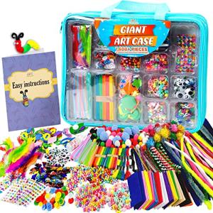 Giant Art Case Set of 1600+ Pc.â Arts and Crafts Supplies for Kids 6+ â DIY Projects Case Filled with Pom Pom Box Craft Kit, Beads, Buttons, Scissors, and Pipe Cleaners for Kids by Art with Smile by Art with smile