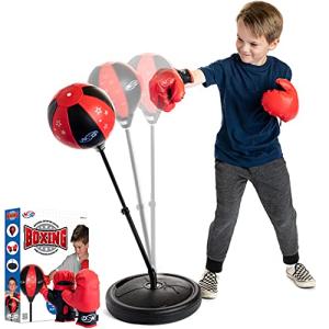 NSG Punching Bag and Boxing Gloves Set for Kids - Freestanding Base Punching Ball with Spring Loaded Height Adjustable Stand, Junior Boxing Gloves, and Hand Pump - Ages 3+ from National Sporting Goods - Toys