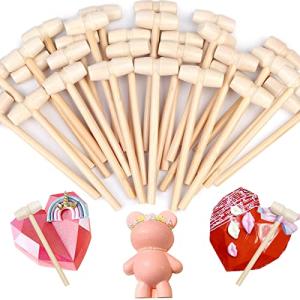 Wooden Hammer for Chocolate, Caffox 30Pcs Wooden Mallets Breakable Heart Hammer for Chocolate Heart, Toy Mallets for Kids, Crafts and Party Game Props from Caffox