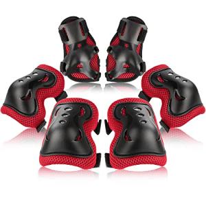 Kids/Youth Knee Pad Elbow Pads Guards Protective Gear Set for Roller Skates Cycling BMX Bike Skateboard Inline Skatings Scooter Riding Sports (Black / Red, Medium(9-15 years)) from Bosoner