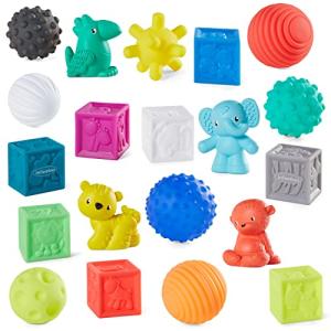Infantino Sensory Balls Blocks & Buddies - 20 piece basics set for sensory exploration, fine and gross motor skill development and early introduction to colors, counting, sorting and numbers from Infantino