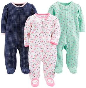 Simple Joys by Carter's Baby Girls' 3-Pack Sleep and Play, Pink Floral, Blue Floral, Navy Dot, 3-6 Months from Carter's Simple Joys - Private Label