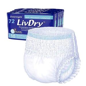 LivDry Adult S Incontinence Underwear, Overnight Comfort Absorbency, Leak Protection, Small, 72-Pack by Livedo USA Inc.