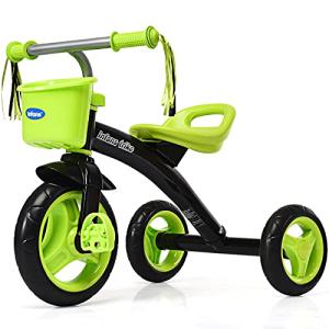 INFANS Kids Tricycle Rider with Adjustable Seat, Storage Basket, Premium Quiet Wheels, Non-Slip Handle (Green) from INFANS