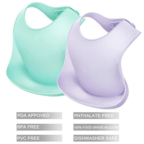 Set of 2 Colors Clear Cute Clear Silicone Baby Bibs for Babies & Toddlers (10-72 Months) by Panda Ear-Waterproof, Soft, Unisex, Non Messy - Light Blue/Purple from PandaEar