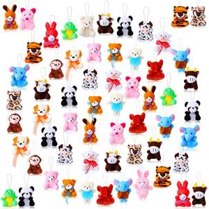 60 Pack Mini Stuffed Animal Bulk Small Plush Animal Toys Miniature Stuff Animal Keychain Set for Easter Egg Party Favors, Valentine's Day Gift, Goodie Bag Fillers, Carnival Prizes, Classroom Rewards from Charniol