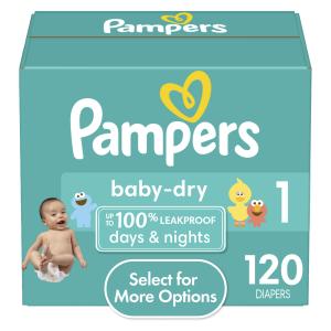 Diapers Newborn/Size 1 (8-14 lb), 120 Count - Pampers Baby Dry Disposable Baby Diapers, Super Pack from Procter & Gamble