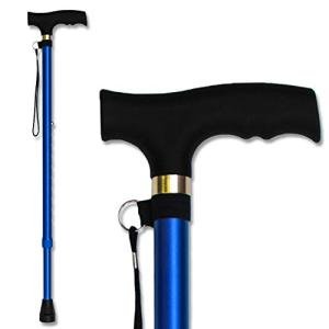 RMS Walking Cane - Adjustable Walking Stick - Lightweight Aluminum Offset Cane with Ergonomic Handle and Wrist Strap - Ideal Daily Living Aid for Limited Mobility (Blue) by Royal Medical Solutions