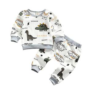 0-24M Dinosaur Newborn Infant Baby Boy Clothes Set Long Sleeve Sweatshirts Tops Pants Outfits (White , 0-3 Months ) from MA&BABY