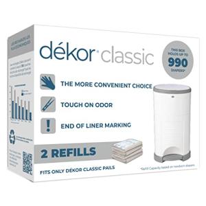 Dekor Classic Diaper Pail Refills | 2 Count | Most Economical Refill System | Quick & Easy to Replace | No Preset Bag Size â Use Only What You Need | Exclusive End-of-Liner Marking | Baby Powder Scent from Diaper Dekor
