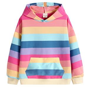 Julerwoo Girls Cotton Pink Sweatshirts Pullover Matching Hoodie Tops (9-10Years, Color Stripe) from 