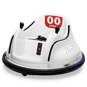 Kidzone DIY Sticker Race Car 6V Kids Toy Electric Ride On Bumper Car Vehicle with Remote Control, LED Lights & 360 Degree Spin, 2 Driving Modes, ASTM Certified - White from Kidzone