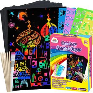 ZMLM Scratch Paper Art Set, Rainbow Magic Scratch Paper for Kids Black Scratch it Off Art Crafts Kits Notes Boards Sheet with 5 Wooden Stylus for Girl Boy Easter Party GameÂ Christmas Birthday Gift by ZMLM