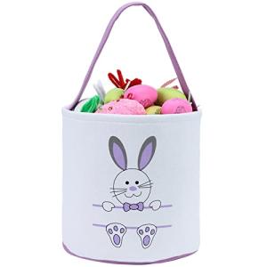 Easter Bunny BasketÂ Egg Bags for Kids,CanvasÂ CottonÂ Personalized Candy Egg Basket RabbitÂ  Print Buckets with Fluffy Tail Gifts Bags for Easter from xinblueCo