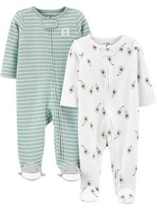Simple Joys by Carter's Baby 2-Pack 2-Way Zip Thermal Footed Sleep and Play, Stripes/Avocados, 3-6 Months from Carter's Simple Joys -Private Label -Vendor Flex CRI