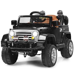 Costzon Ride On Car, 12V Battery Powered Car w/2 Motors, Parental Remote Control, Open Doors, Lights, MP3, Music, Horn, Spring Suspension, High/Low Speed, Electric Ride On Truck for Kids (Black) from Costzon