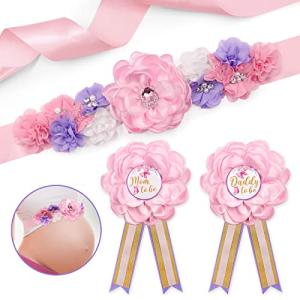 Butterfly Pink Maternity Sash and Corsage Pin Set Baby Shower Sash Mom to Be Daddy to Be Corsage Girl Baby Shower Decorations Purple Belly Belt Gender Reveal Party Gift Keepsake Pregnancy Photo Props from Eunikroko