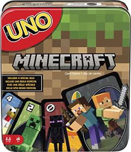 âUNO Minecraft Card Game in Storage Tin, Video Game-Themed Deck & Special Rule, Gift for Kid, Adult & Family Game Nights, Ages 7 Years Old & Up from Mattel