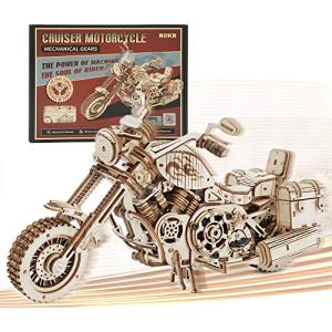 ROKR 3D Wooden Motorcycle Puzzle-Wood Model Car Kits to Build for Adults-Brain Teaser Gearjits Puzzle-1:8 Scale Cruiser Motorcycle as A Gift for Valentine's Day/Brithday by ROKR