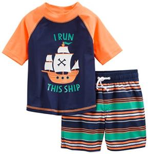 Simple Joys by Carter's Baby Boys' Toddler 2-Piece Swimsuit Trunk and Rash guard, Orange Blue Ship, 3T by Carter's Simple Joys - Private Label
