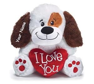 Personalized Valentine's Day Sitting I Love You Puppy with Heart Plush Stuffed Animal Keepsake Gift for Boys or Girls with Custom Name - 9.5 Inches from Knextion Inc