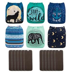 ALVABABY Color Snaps Baby Cloth Diapers/Adjustable Washable Reusable/6 Pack with 12 pcs 5-Layer Charcoal Bamboo Inserts 6CM64-ZTN by Alvababy