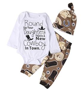 Lily.Pie Newborn Baby Boys Funny Bodysuits with Leggings Caps 3pcs Outfit Clothes (3-6M, Brown) by 