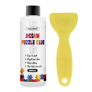 YAKAMOZ Updated Jigsaw Puzzle Glue with New Applicator Suitable for 3000/3500/5000 Pieces of Puzzle for Paper and Wood 200ml Bottle Water-Soluble Special Craft Puzzle Glue Sheets for Adults from YAKAMOZ