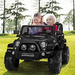 JOYMOR 12V Ride on Truck 2 Seat Kids Electric Battery Powered Car w/ 2.4G Remote Control, Motorized Toddler Vehicles Truck Toy, Adjustable Speeds, MP3 Player, LED, Horn (Black) from JOYMOR