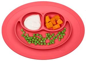 ezpz Mini Mat (Coral) - 100% Silicone Suction Plate with Built-in Placemat for Infants + Toddlers - First Foods + Self-Feeding - Comes with a Reusable Travel Bag (PCMMC004), One Size by ezpz