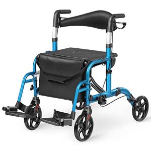 20602 LITELEPH 2 in 1 Rollator Walker with Seat Reversible Backrest and Detachable Footrests Transport Chair Lightweight Foldable for Adults Blue by LITELEPH