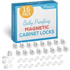 16 Pack Child Safety Magnetic Cabinet Locks - Vmaisi Children Proof Cupboard Baby Locks Latches - Adhesive for Cabinets & Drawers and Screws Fixed for Durable Protection by vmax