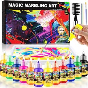 Titoclar Arts & Crafts for Kids Ages 6-12, Water Marbling Paint Kit 12 Colors (16ml Each), Ideal Gifts for Girls and Boys (Paint on Water) from Titoclar