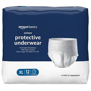 Amazon Basics Incontinence Underwear for Men and Women, Overnight Absorbency, Extra Large, 12 Count, 1 Pack (Previously Solimo) from Amazon.com Services, LLC