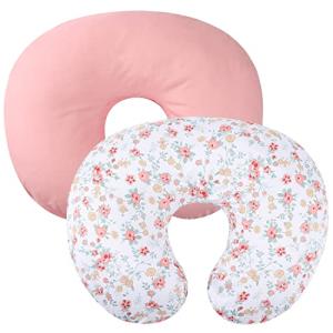 Tontukatu Nursing Pillow Cover 2 Pack 100% Cotton Nursing Pillow Slipcovers for Breastfeeding Moms Soft Fit Standard Infant Nursing Pillows & Positioners for Baby Boy Girl Floral and Pink from Tontukatu