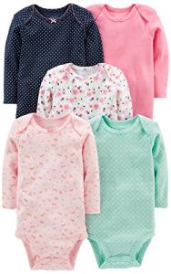 Simple Joys by Carter's Baby Girls' 5-Pack Long-Sleeve Bodysuit, Pink/Navy/Mint, 18 Months from Carter's Simple Joys -Private Label -Vendor Flex CRI