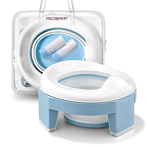 Portable Potty Training Seat for Toddler Kids - Foldable Training Toilet for Travel with Travel Bag and Storage Bag (Blue) by MCGMITT by MCGMITT