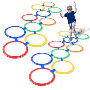 Hopscotch Squares Set Hopscotch Ring Game with Hoops Squares Connectors Outdoor Indoor Obstacle Course for Kids Playground Balance Agility Training Equipment Fun Play (Hoop, 11 Inch) from Woanger