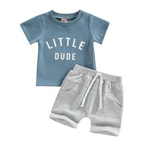 Toddler Baby Boy Clothes Letter Short Sleeve T Shirt Top Boys Shorts with Pocket Cute Summer Outfit 2Pcs Set (Little Dude Blue,0-6 Months) from YINGISFITM