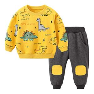 Toddler Baby Boy Clothing Sets Little Dinosaur Printed Long Sleeve Tops and Pants Kids 2pcs Outfits (1-Yellow, 2-3T) by 
